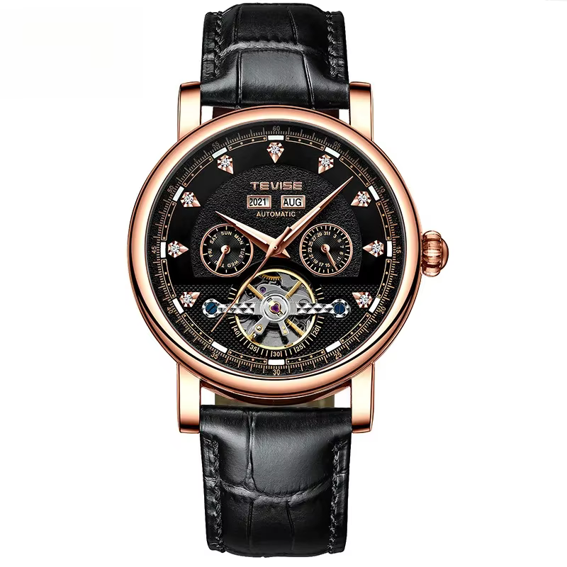 Montre mécanique automatique élégante avec calendrier lumineux pour hommes