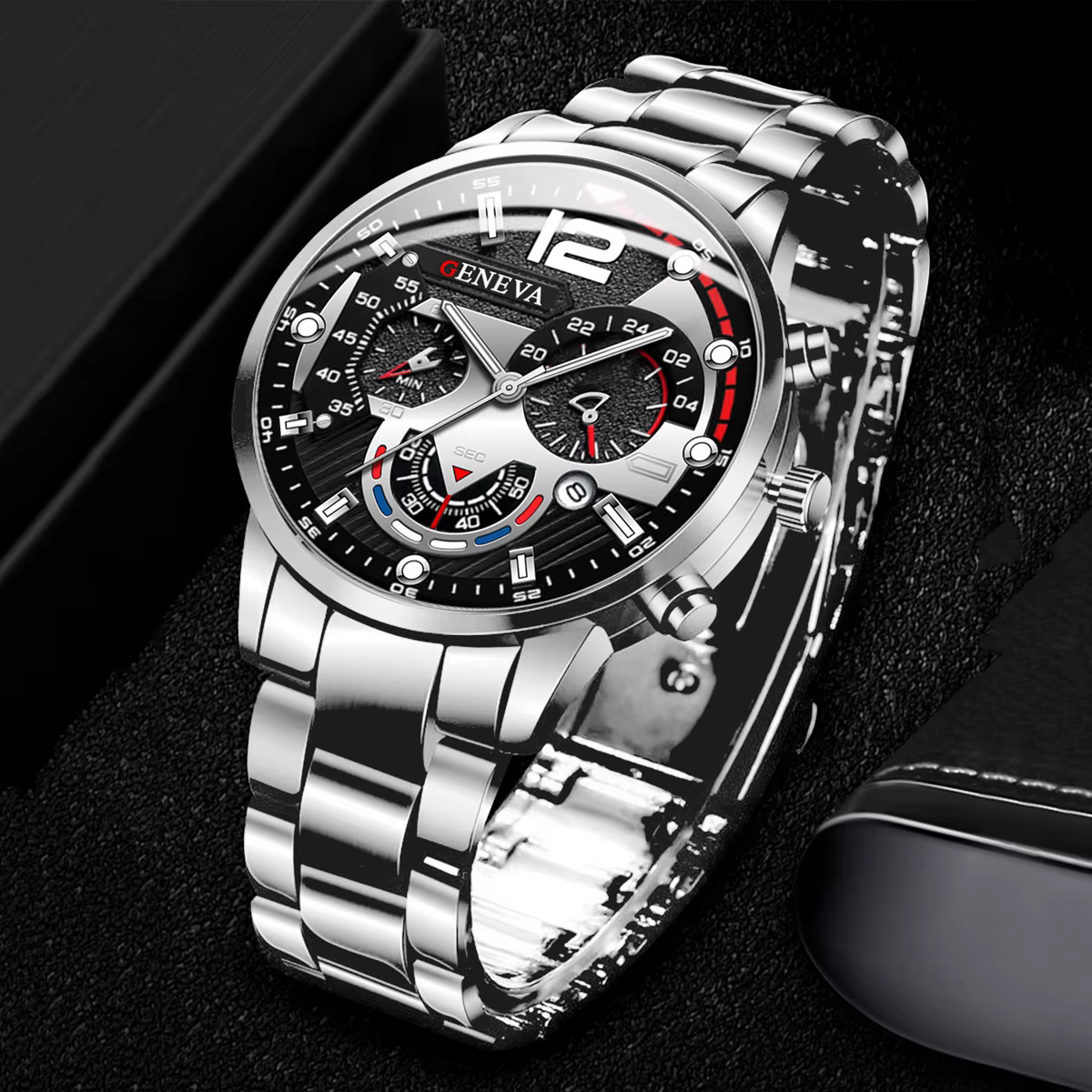Montre chronographe pour homme avec bracelet en acier argenté