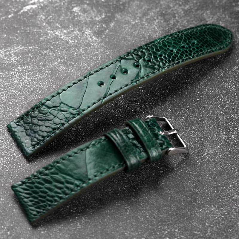 Bracelet de montre en cuir de pied d'autruche fait à la main bleu vert 18 19 20 21 22MM