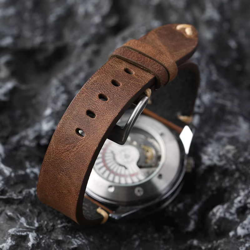 Bracelet de montre vintage en cuir véritable fait main 18 20 22MM