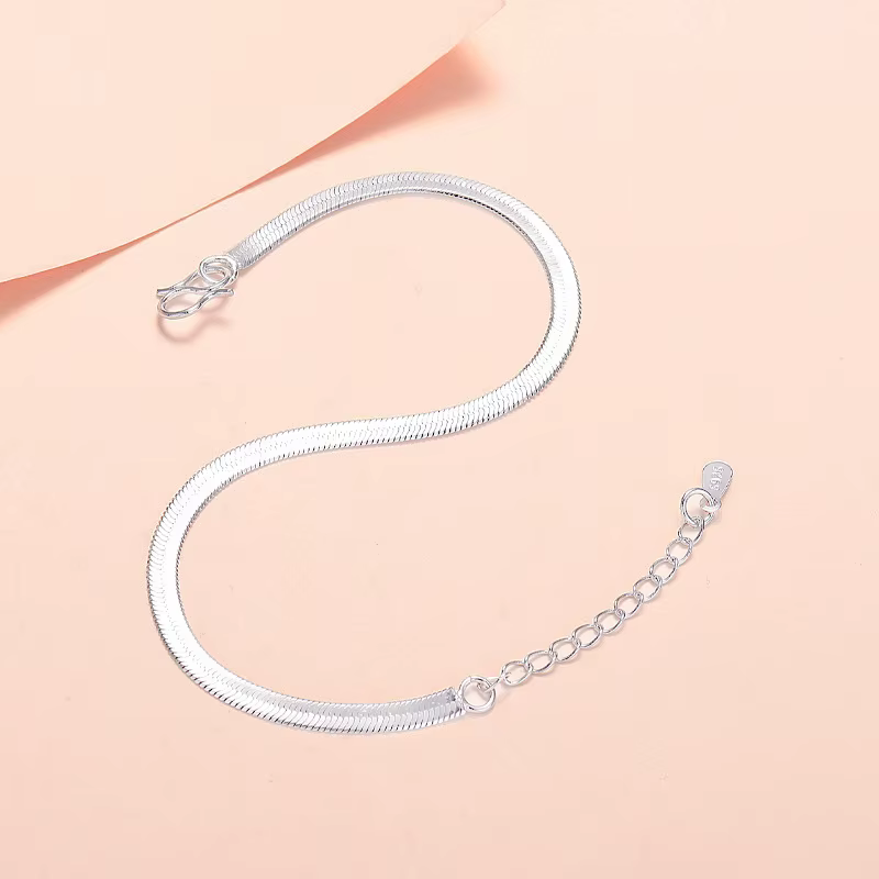 Chaîne de cheville classique simple en os de serpent pour femme, bijoux en argent sterling 925, style punk rock unisexe, bracelet brillant style lame, chaîne de pied