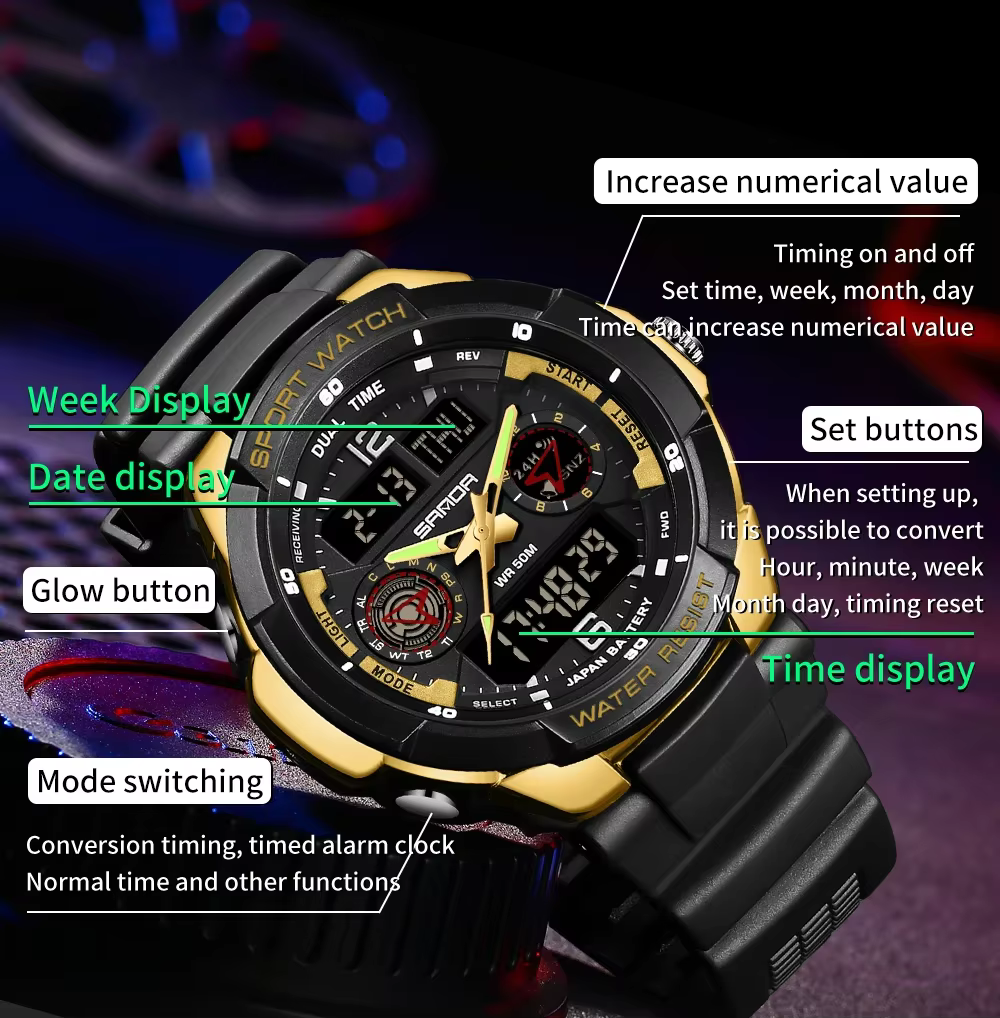 Montre électronique pour étudiants coréens SANDA Top 6197