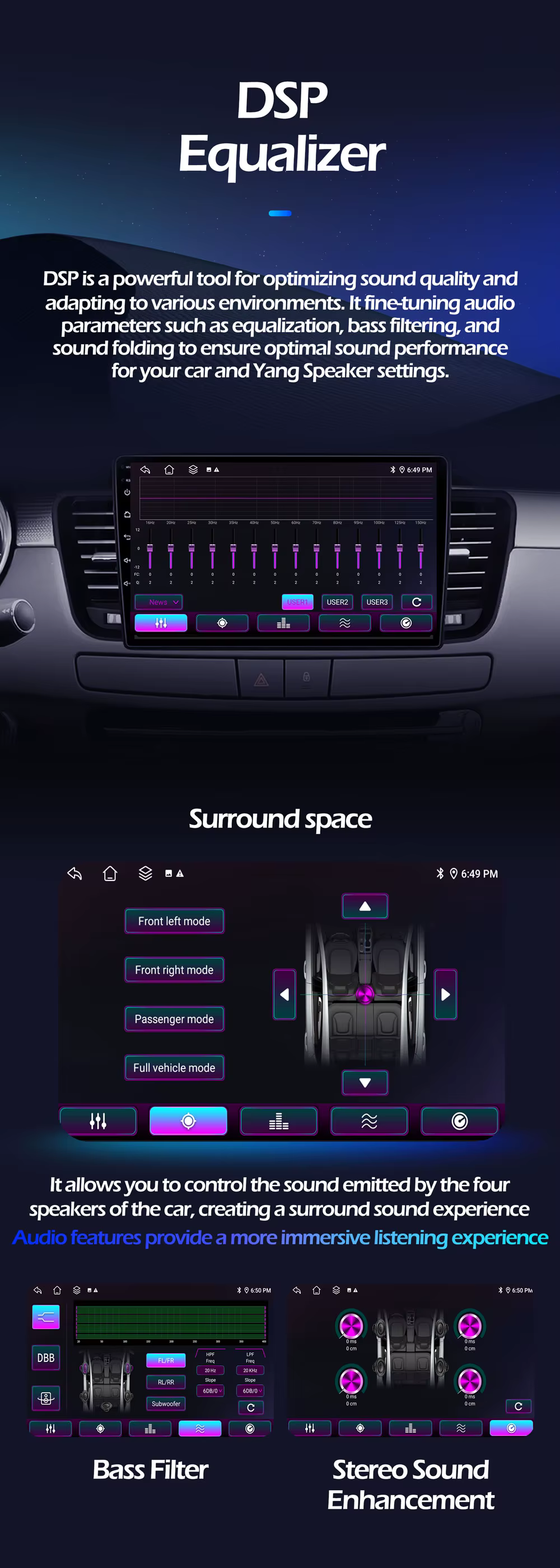 Navigation GPS 9'' 4G WIFI BT DSP Android Auto Carplay pour Ford Mustang 6 VI S550 2014 - 2021 Autoradio Lecteur multimédia vidéo