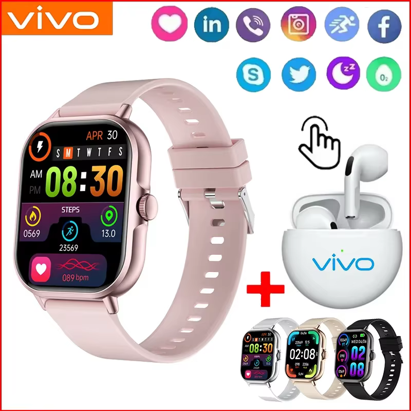 VIVO montre intelligente Android IOS cadeau Bluetooth appel Smartwatch 2025 cadran tactile musique Fitness Tracker montres de sport + écouteur nouveau