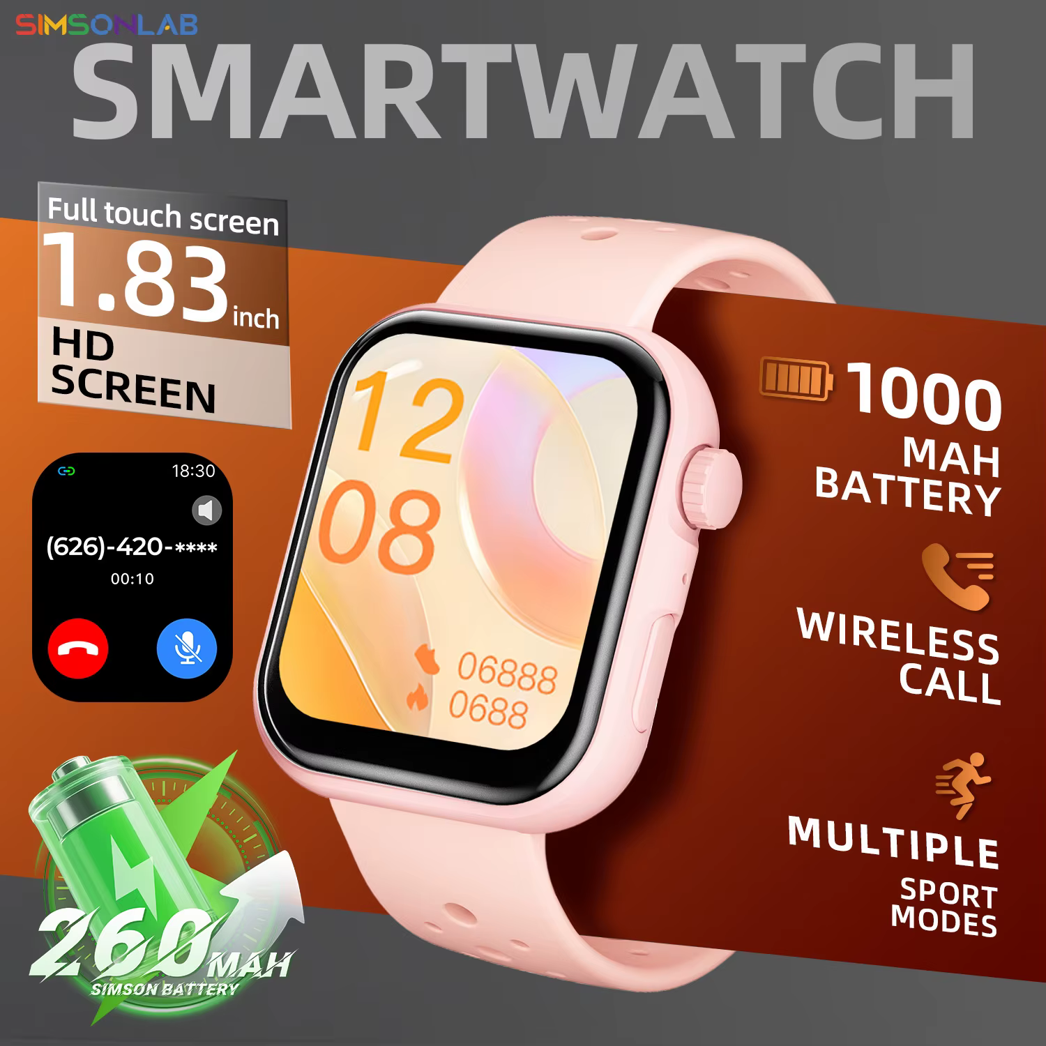 Nouvelle Montre Connectée Multilingue avec Fond d'écran Personnalisable