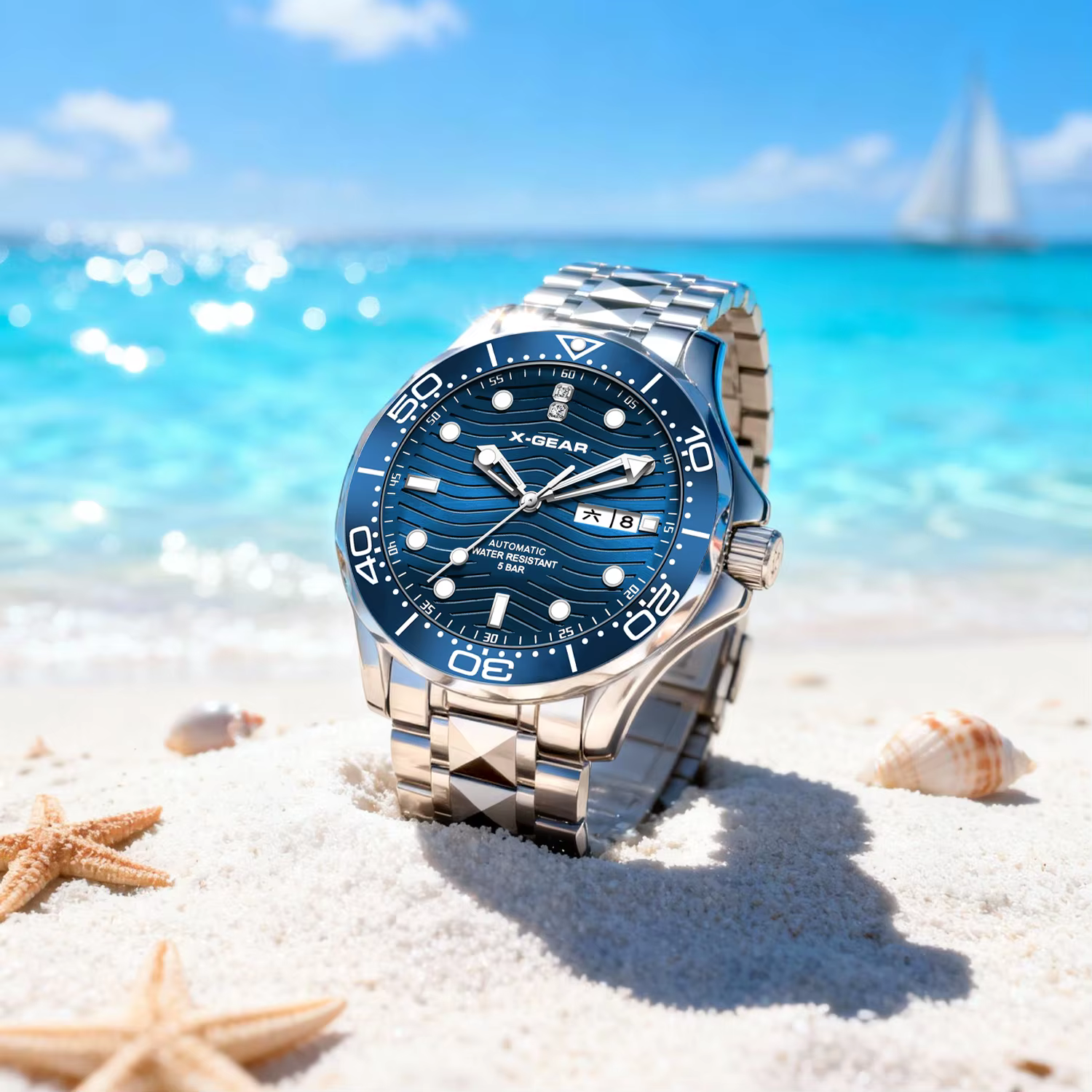 Montre automatique mécanique pour homme en acier inoxydable avec lunette en céramique et aiguilles lumineuses