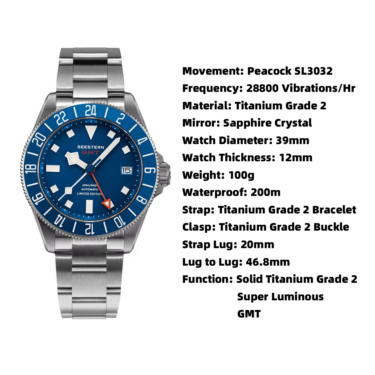 SEESTERN – montre de plongée en titane pour hommes