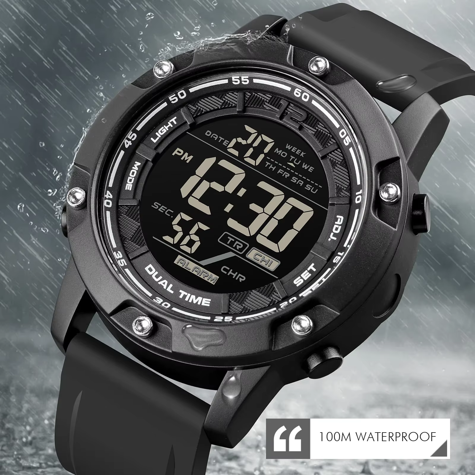 Montre-bracelet étanche pour homme avec compte à rebours