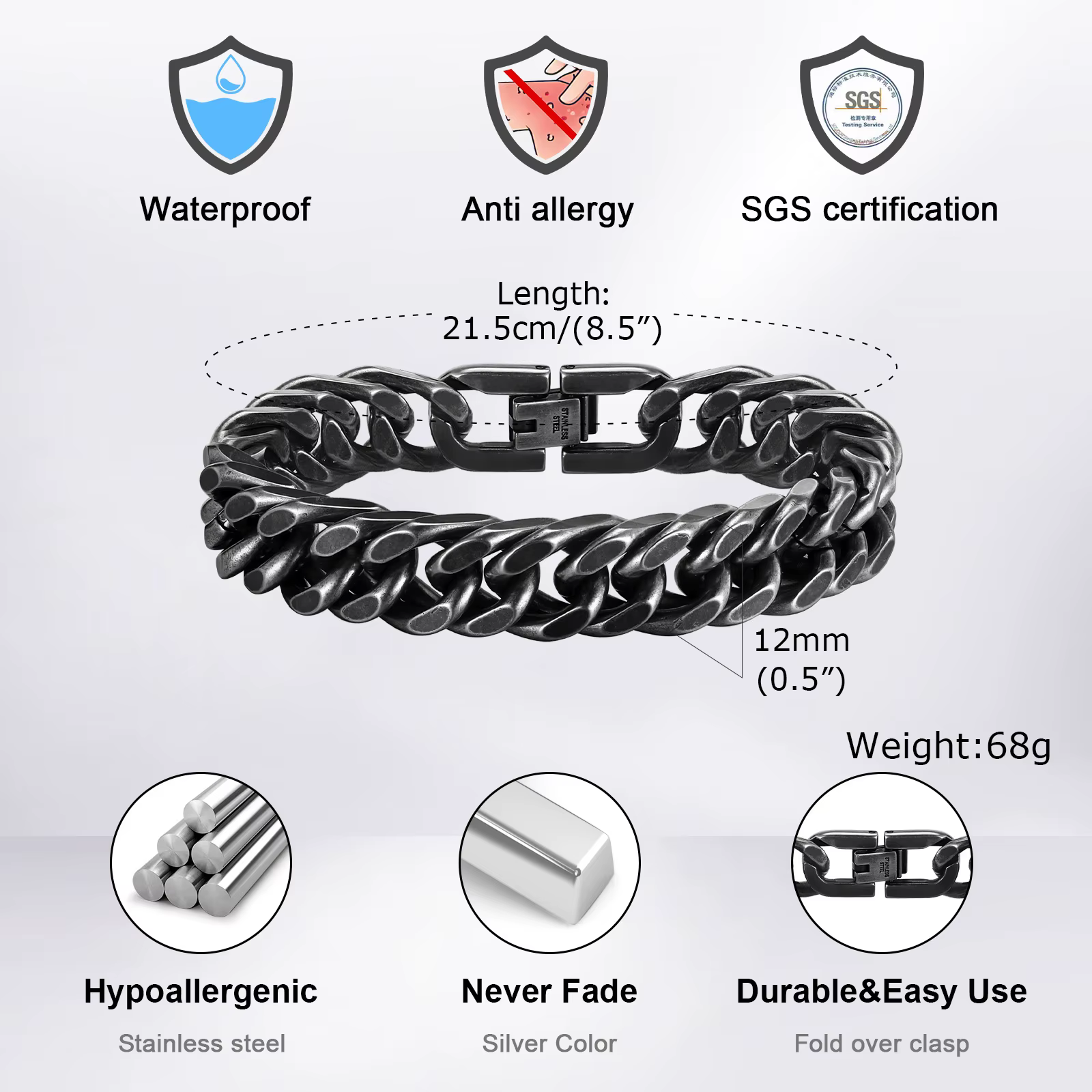 Bracelet chaîne épaisse plaqué or pour homme