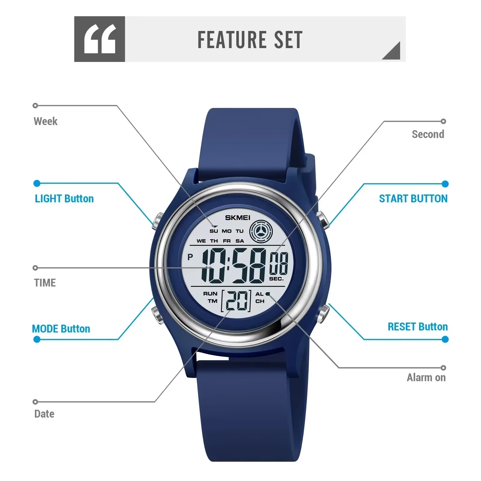 SKMEI 2094 femmes chronomètre dame montre-bracelet 50 M étanche antichoc reloj mujer rétro-éclairage affichage compte à rebours montres numériques