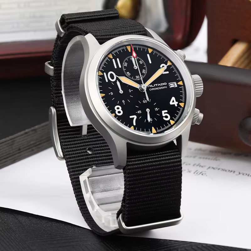 Militado ML1868KF montre à Quartz 3 cadrans VK67 chronographe mouvement en acier inoxydable
