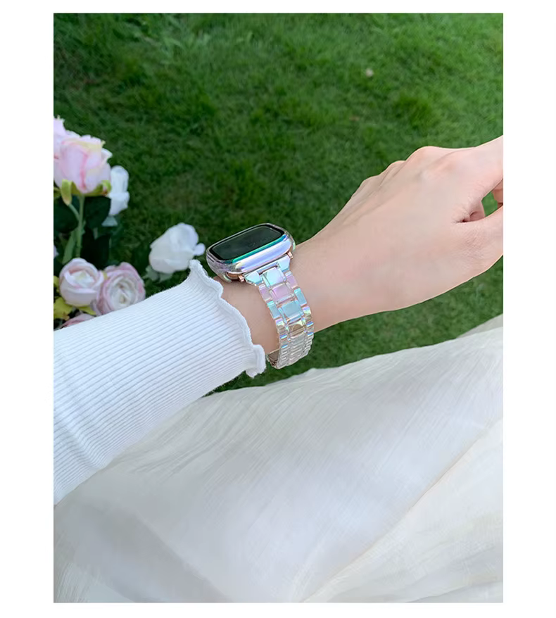 Bracelet Transparent Laser arc-en-ciel pour Apple Watch 10 42 46mm 9 8 7 41 45 38 40 42 44 49mm