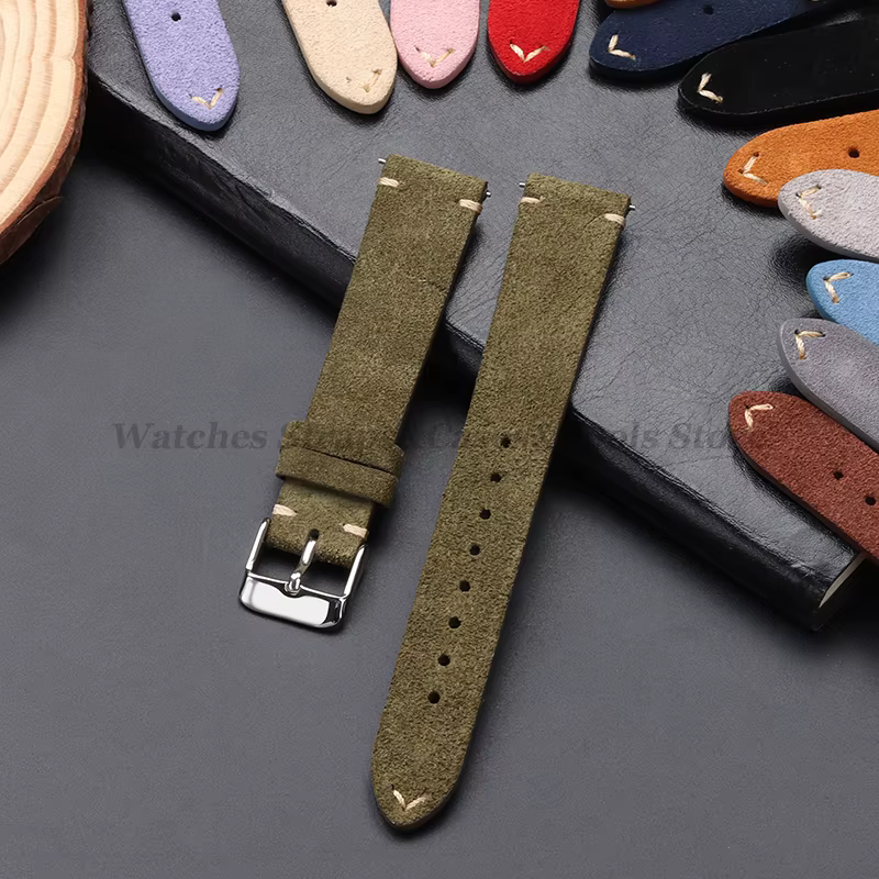 Bracelet de montre en cuir suédé véritable vintage
