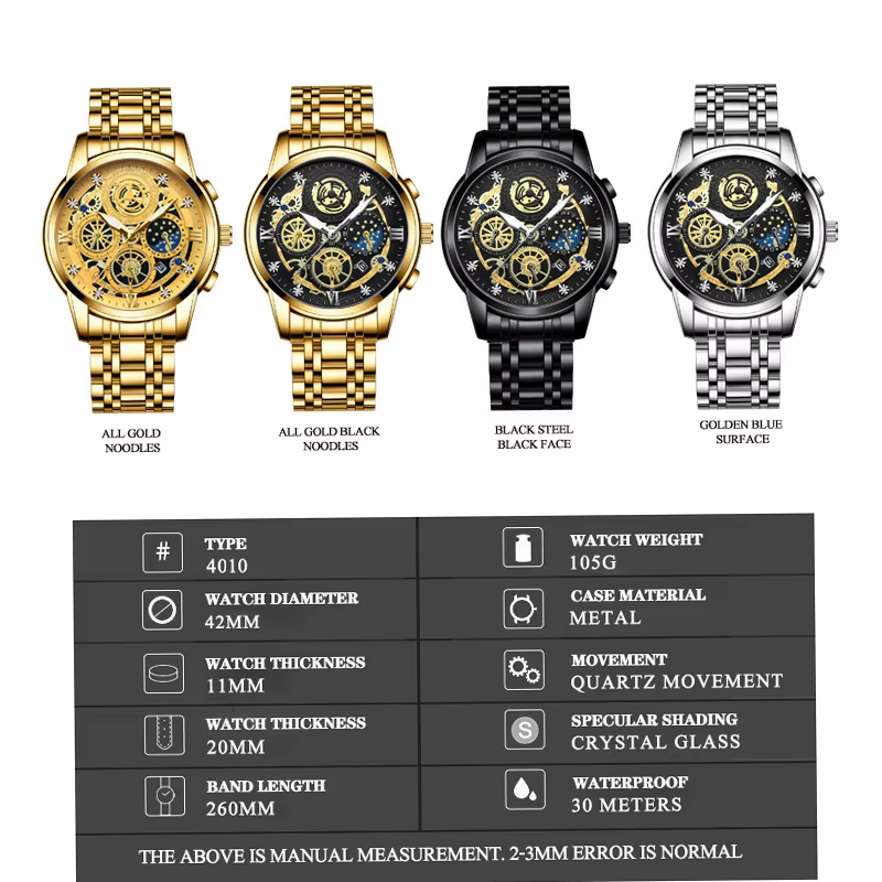 BINBOND luxe Quartz pour hommes montre bracelet en acier inoxydable cadran