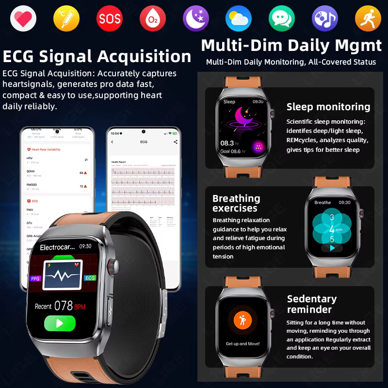 Montre connectée LIGE New Health Sport AI avec diagnostic ECG