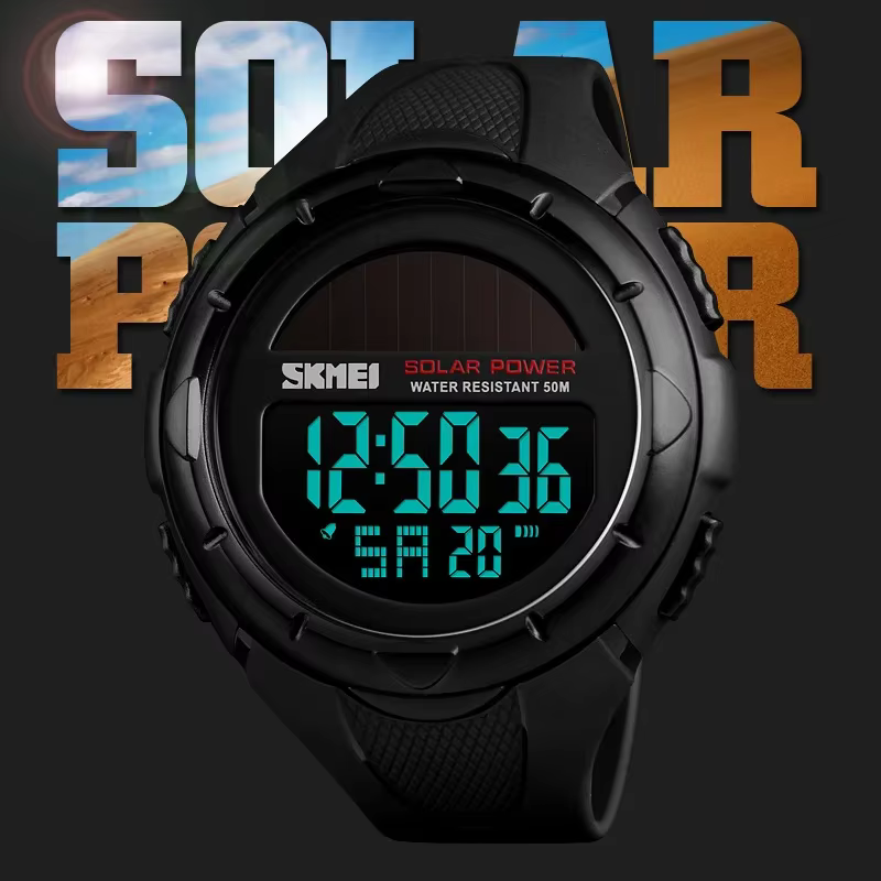 SKMEI 1405 solaire pour l'alimentation alarme environnementale mâle horloge reloj hombre hommes montres lumineuses