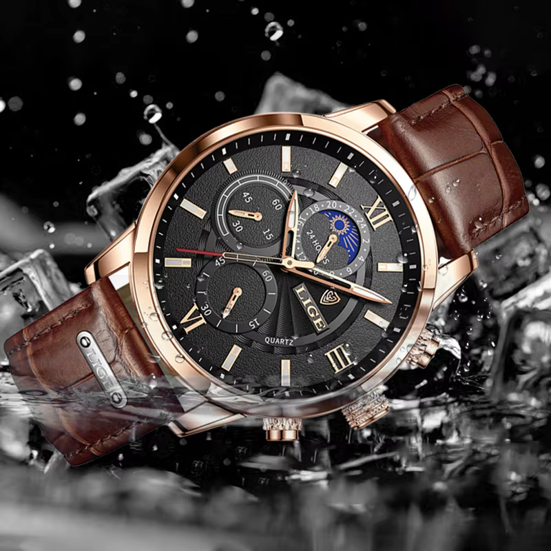 Montre-bracelet en cuir étanche pour homme