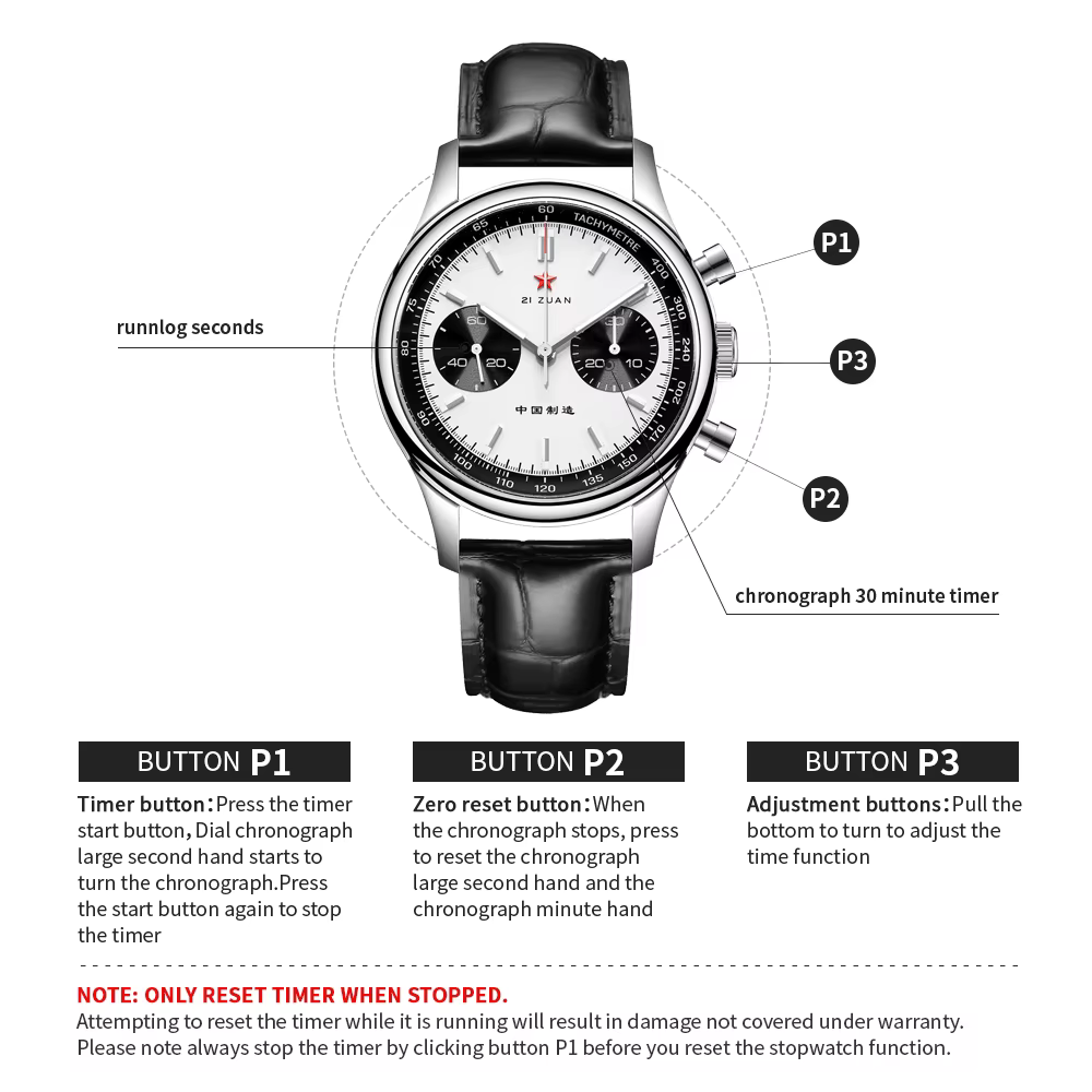 Red Star KrasnoMens-Montre-bracelet mécanique chronographe