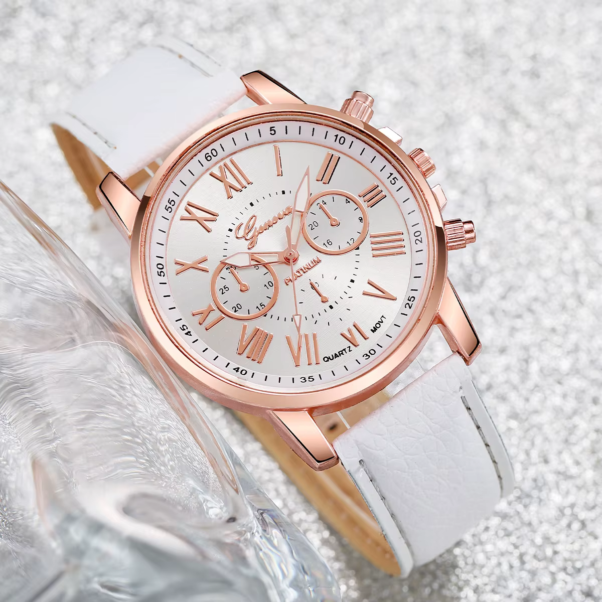 6 pièces/ensemble genève femmes montres bracelet en cuir décontracté montre-bracelet à Quartz diamant ensemble de bijoux (sans boîte)