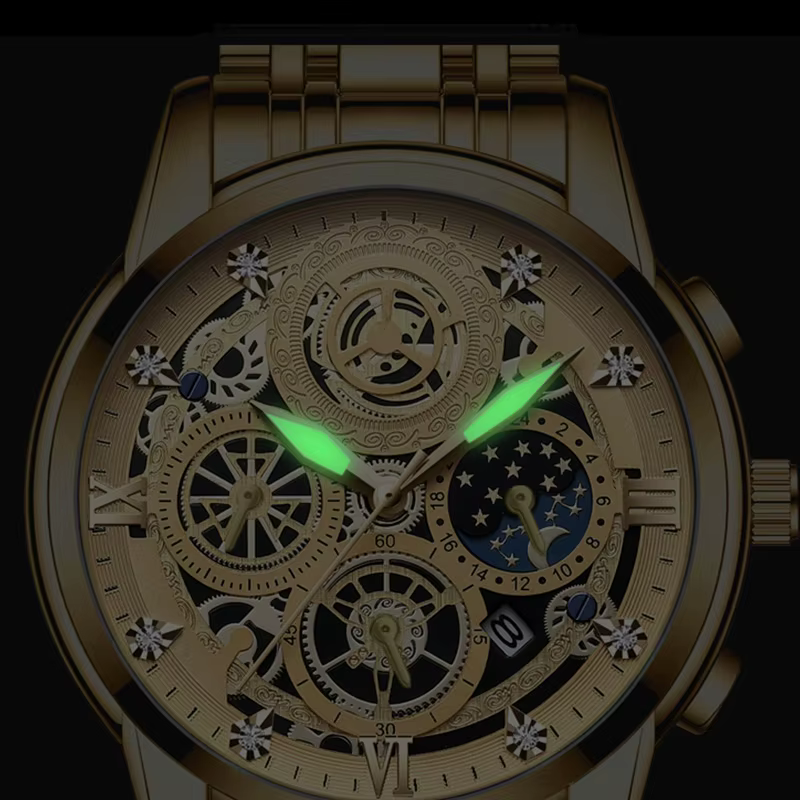 BINBOND luxe Quartz pour hommes montre bracelet en acier inoxydable cadran