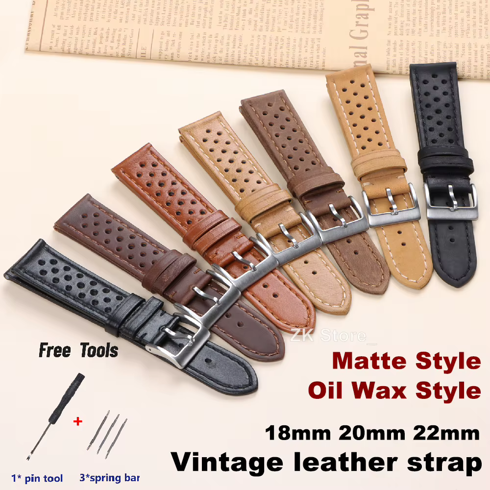 Bracelet de montre en cuir de vachette respirant pour hommes et femmes