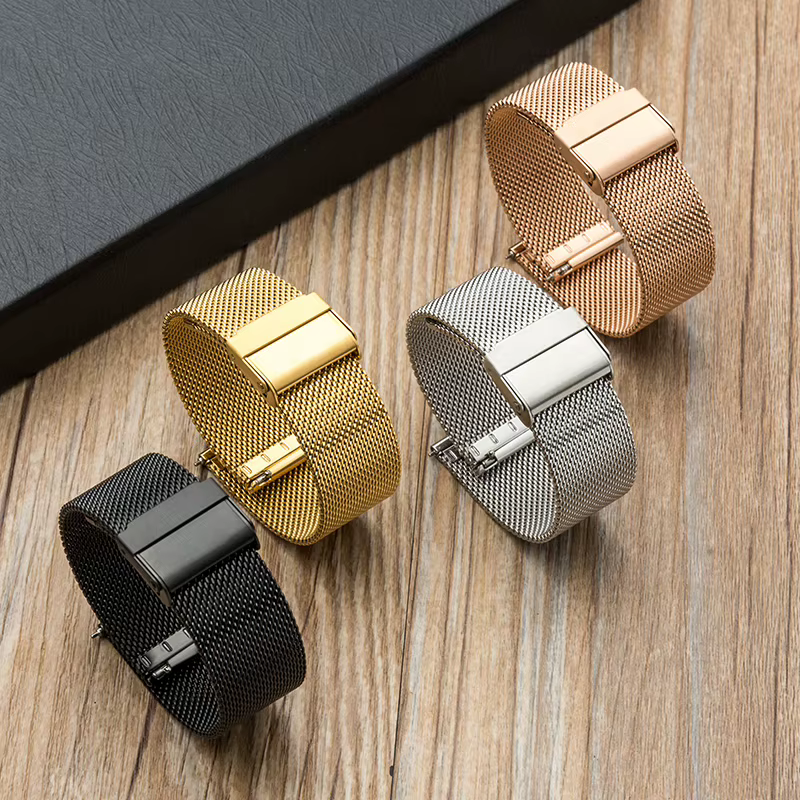 Bracelet à boucle milanaise en maille universelle, 18mm 20mm 22mm, en acier inoxydable, à dégagement rapide, pour montre intelligente, pour hommes et femmes, accessoires