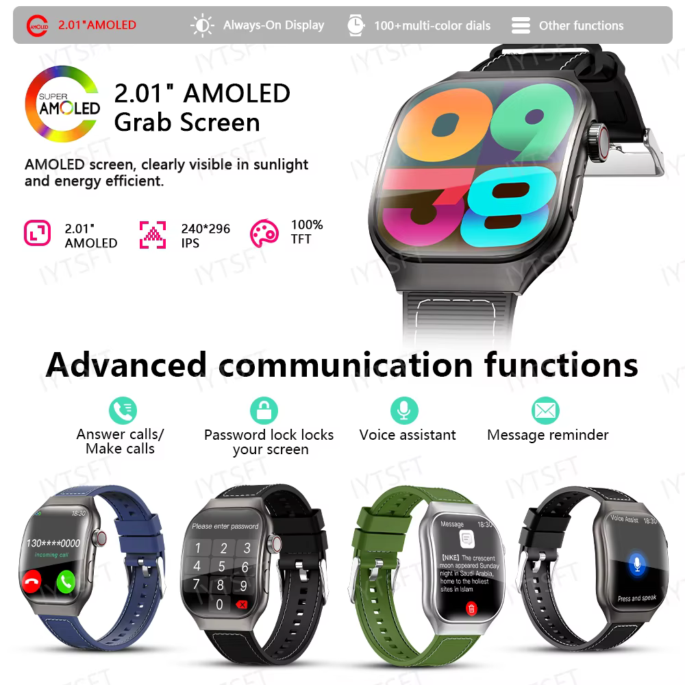 LAXASFIT Nouvelle montre connectée Bluetooth pour hommes avec écran incurvé HD de 2