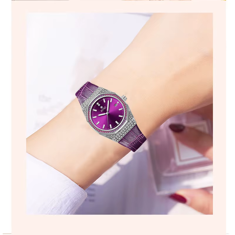Nouveau Style Violet haut de gamme dames montre-bracelet de luxe diamant étanche lumineux montre pour femme
