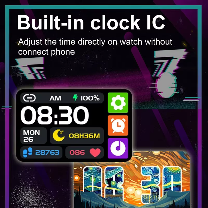 Hip Hop mode personnalité montre intelligente 1.57 pouces HD écran 24h continu fréquence cardiaque moniteur de sommeil jeu étanche Smartwatch