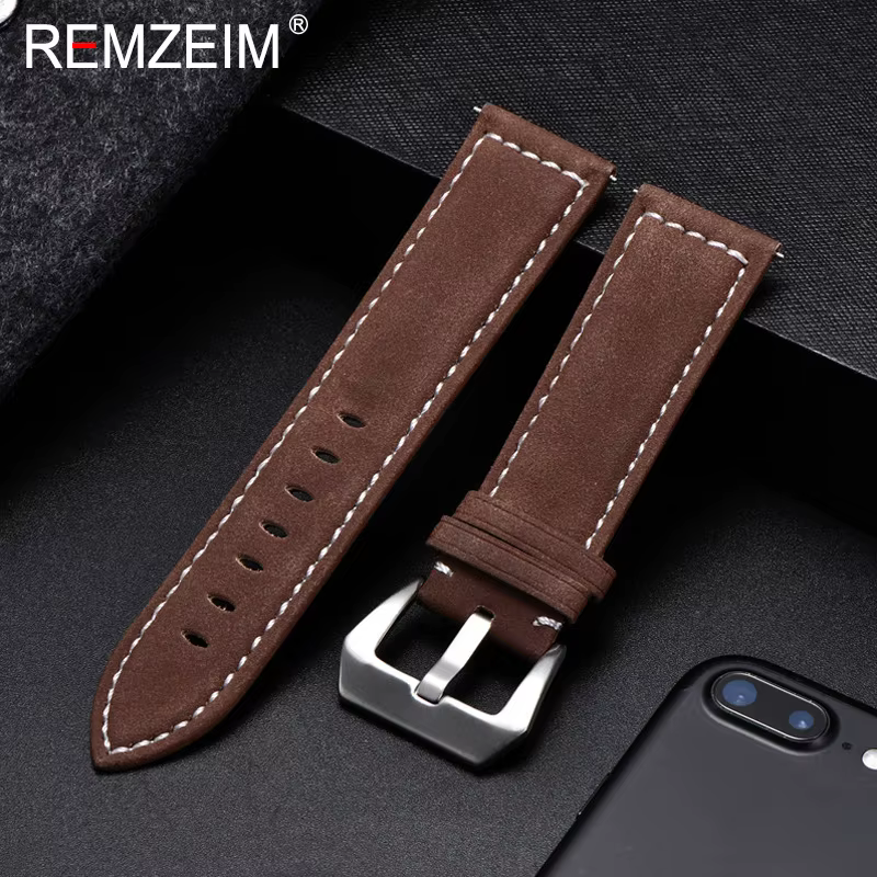 Bracelet de montre en cuir véritable pour hommes et femmes