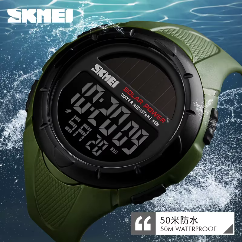 SKMEI 1405 solaire pour l'alimentation alarme environnementale mâle horloge reloj hombre hommes montres lumineuses