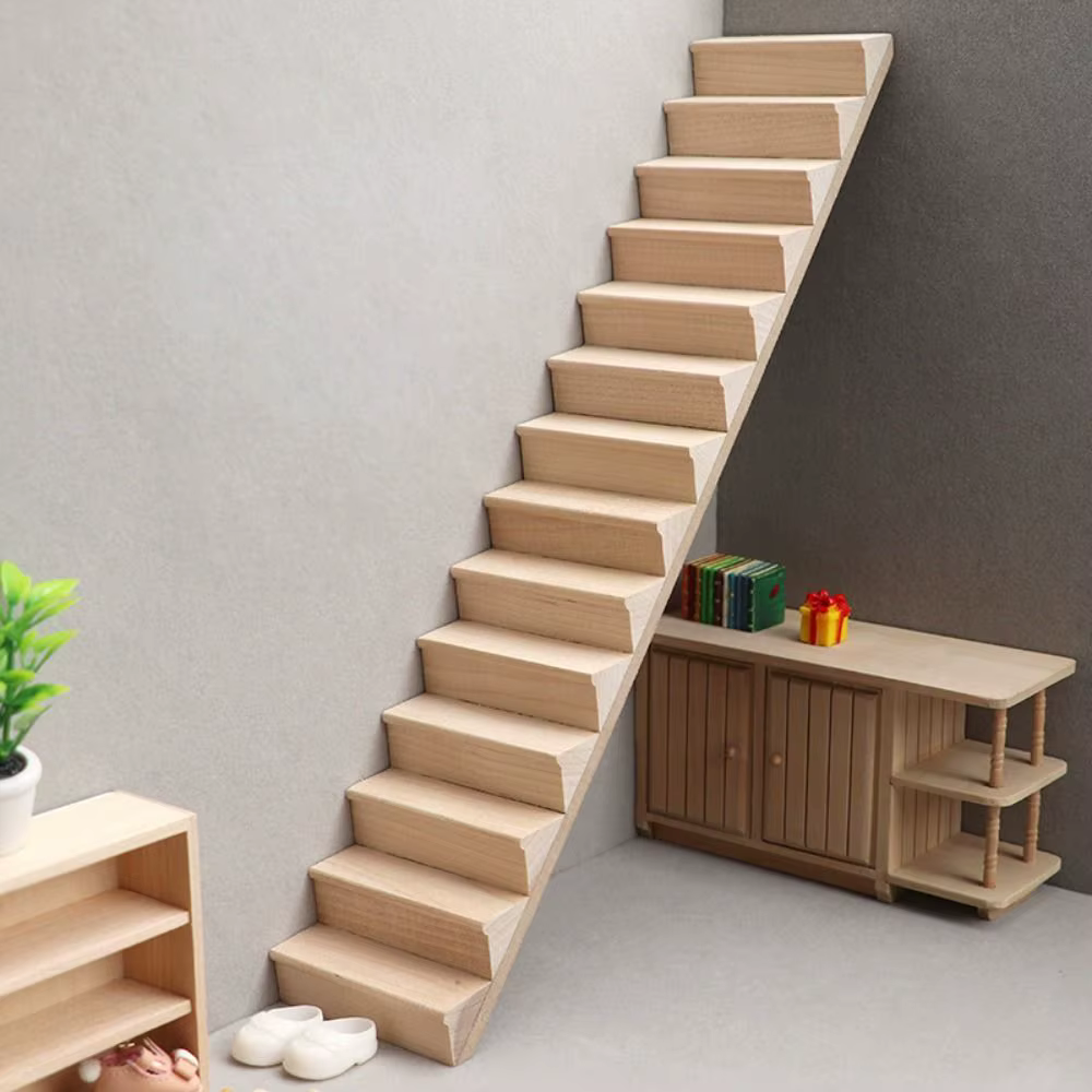 Meubles de maison de poupée 1:12 pour jeu d'imitation, modèle miniature DIY, mini-escalier en bois avec rampe et main courante