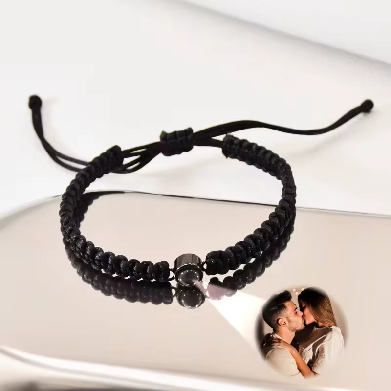 Bracelet photo personnalisé pour femme, en acier inoxydable, réglable, avec cordon tressé coloré et photos intégrées, bijou commémoratif personnalisé