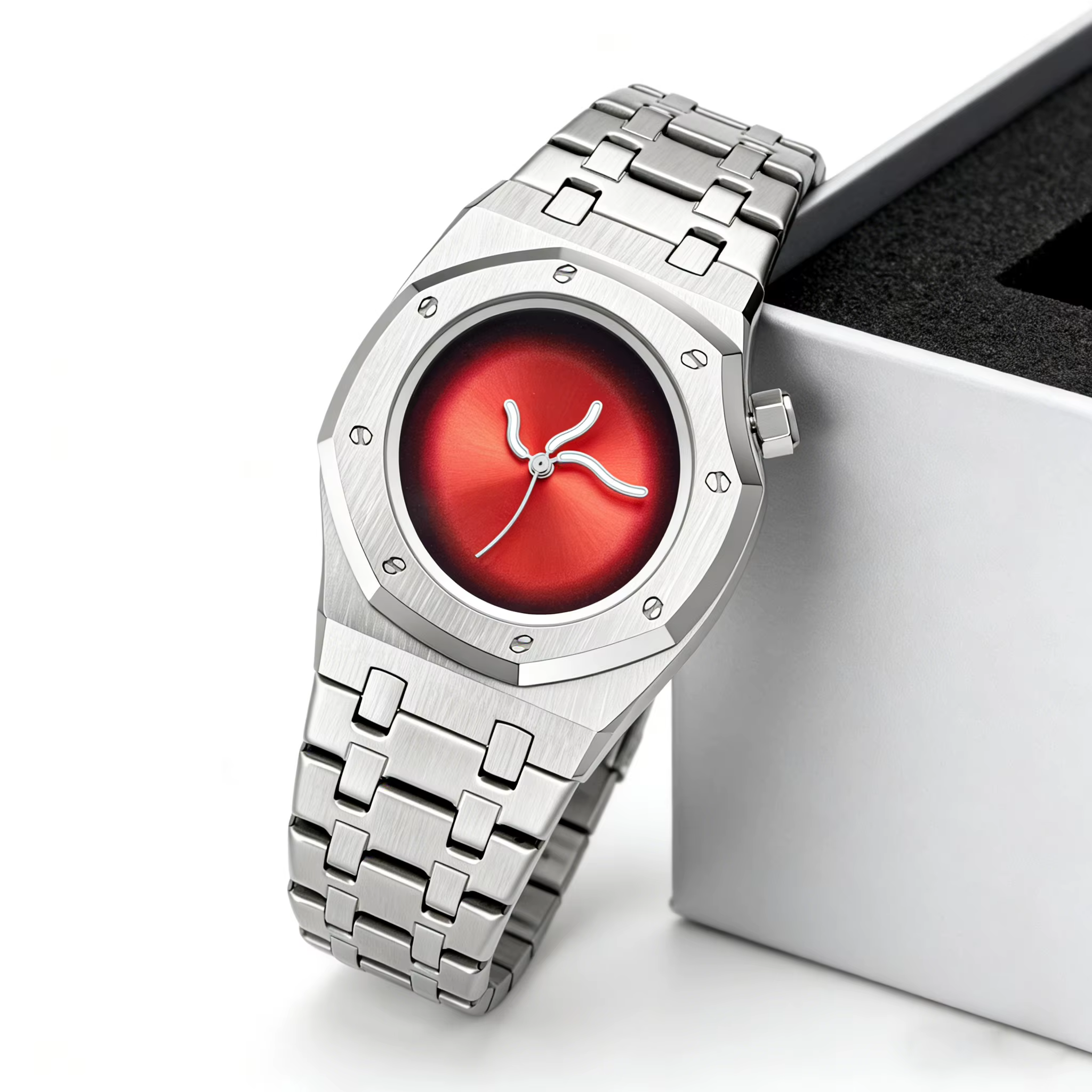 Montre à quartz pour homme, 1 pièce, élégante et luxueuse pour les affaires et les loisirs, coque irrégulière, bracelet en acier inoxydable, montre à quartz pour homme