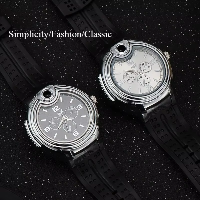 Nouvelle montre briquet créative et personnalisée 2-en-1, montre à quartz en métal à gaz butane avec allumage coulissant, accessoires pour cigarettes pour hommes, cadeau