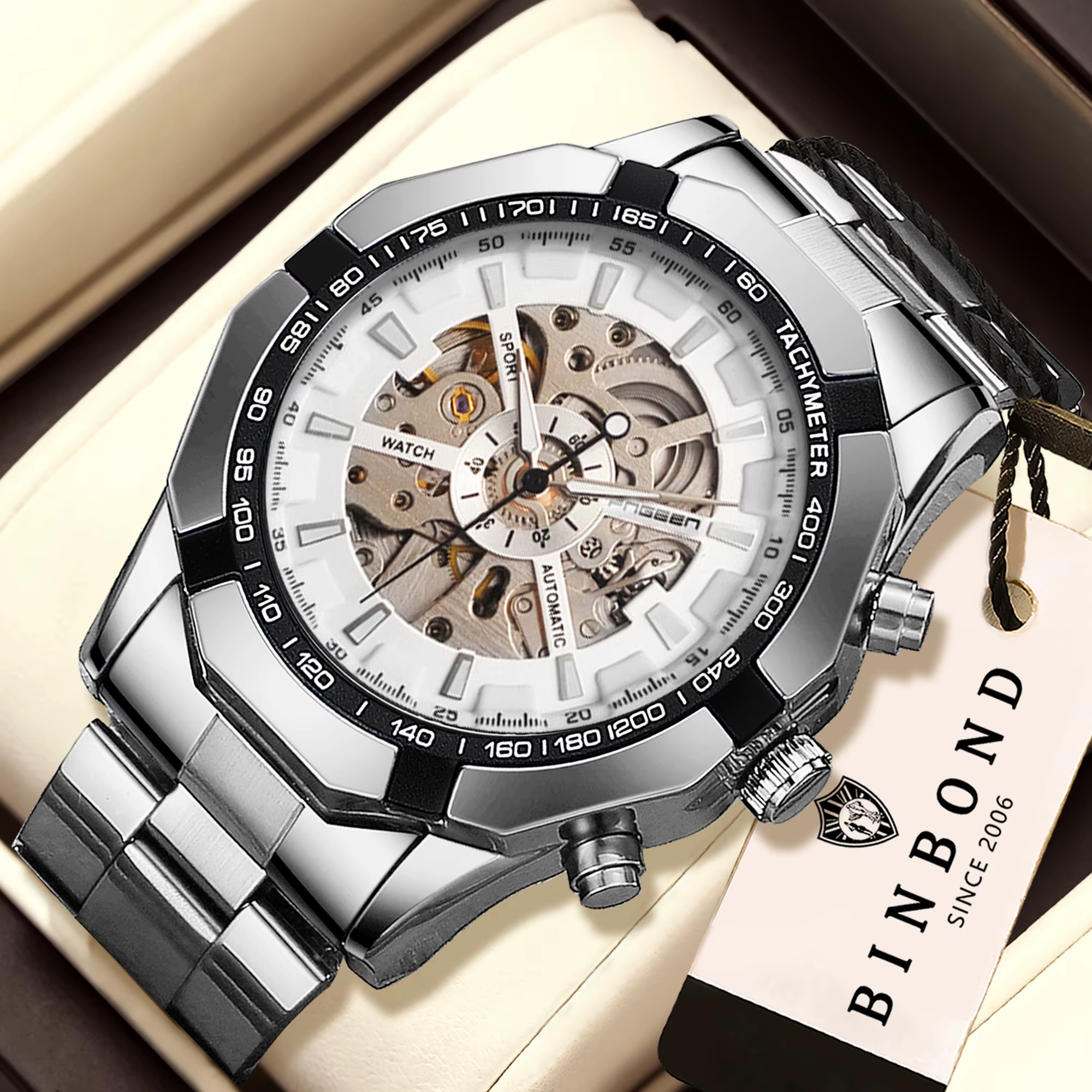Montre automatique squelette pour homme BINBOND