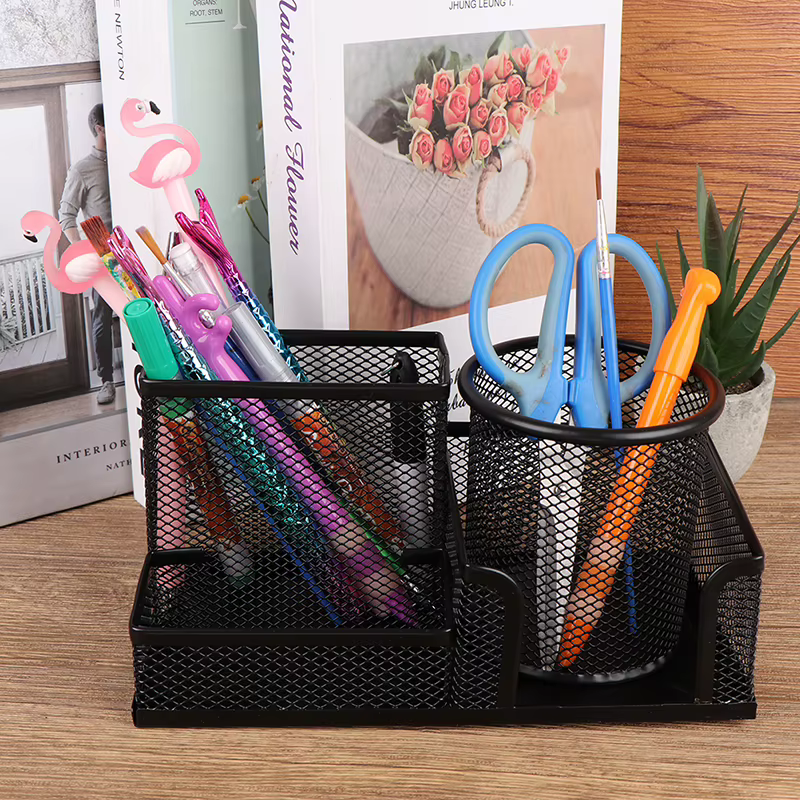 Support de rangement pour crayons, boîte de rangement, accessoires de bureau, ornement de bureau, organisateur de papeterie, porte-stylo créatif en métal