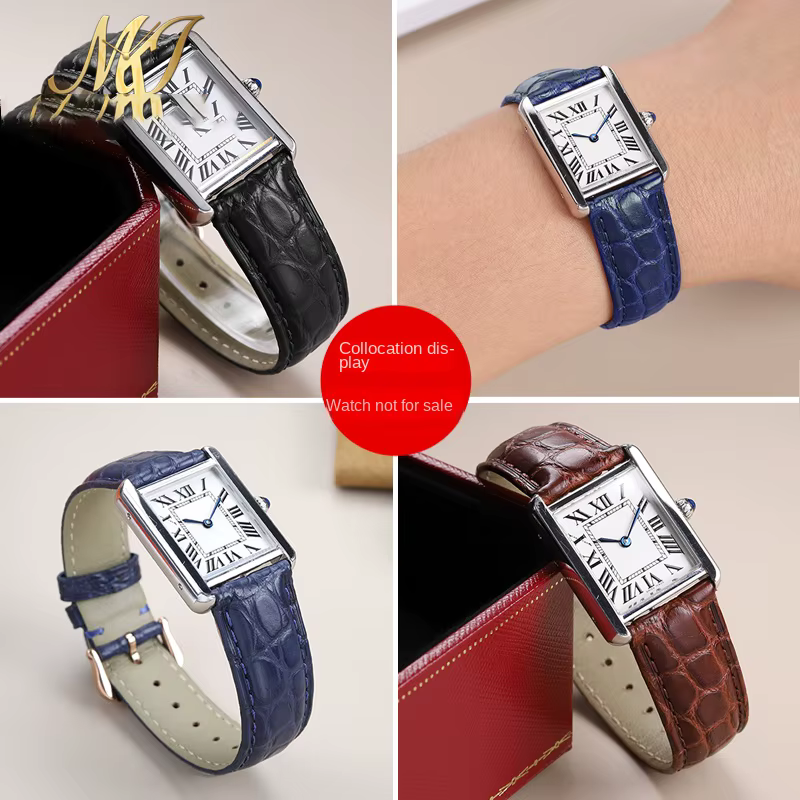 Bracelet en cuir de crocodile pour montre CARTIER Tank CLÉ DE RONDE