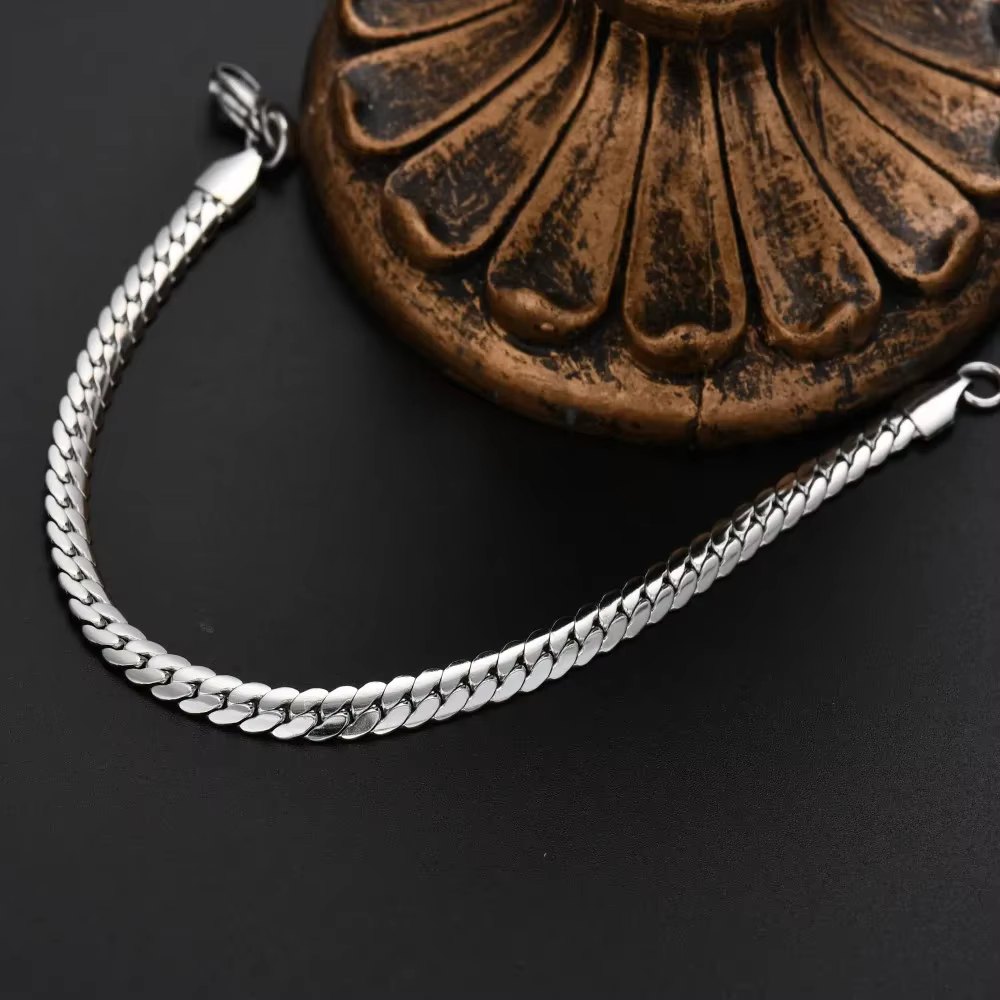Bracelet en argent sterling 925 plaqué or 18 carats, chaîne plate de 5 mm / 20 cm pour femme et homme, bijoux de mariage et de fiançailles