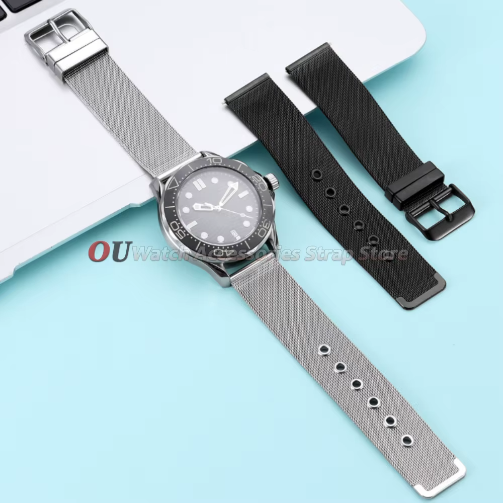 Bracelet de montre en maille de 0.4mm, 18mm, 20mm, 22mm, en acier inoxydable, bracelet milanais pour Omega, Seiko, Swatch, pour hommes et femmes