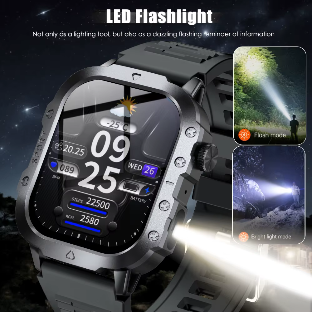 Montre connectée de 2, 01 pouces avec lampe torche LED