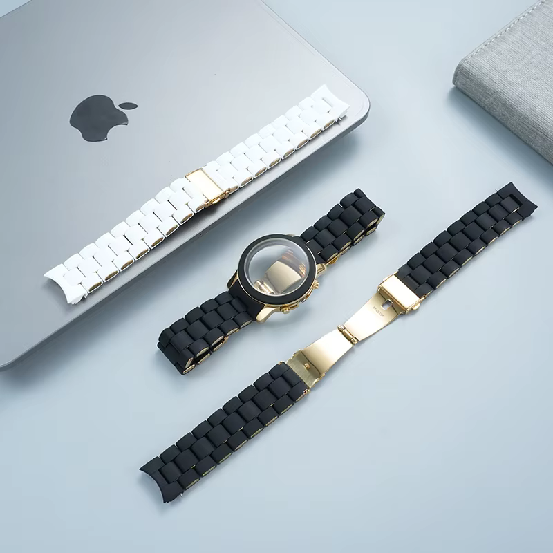 Bracelet de montre en caoutchouc et acier pour hommes et femmes