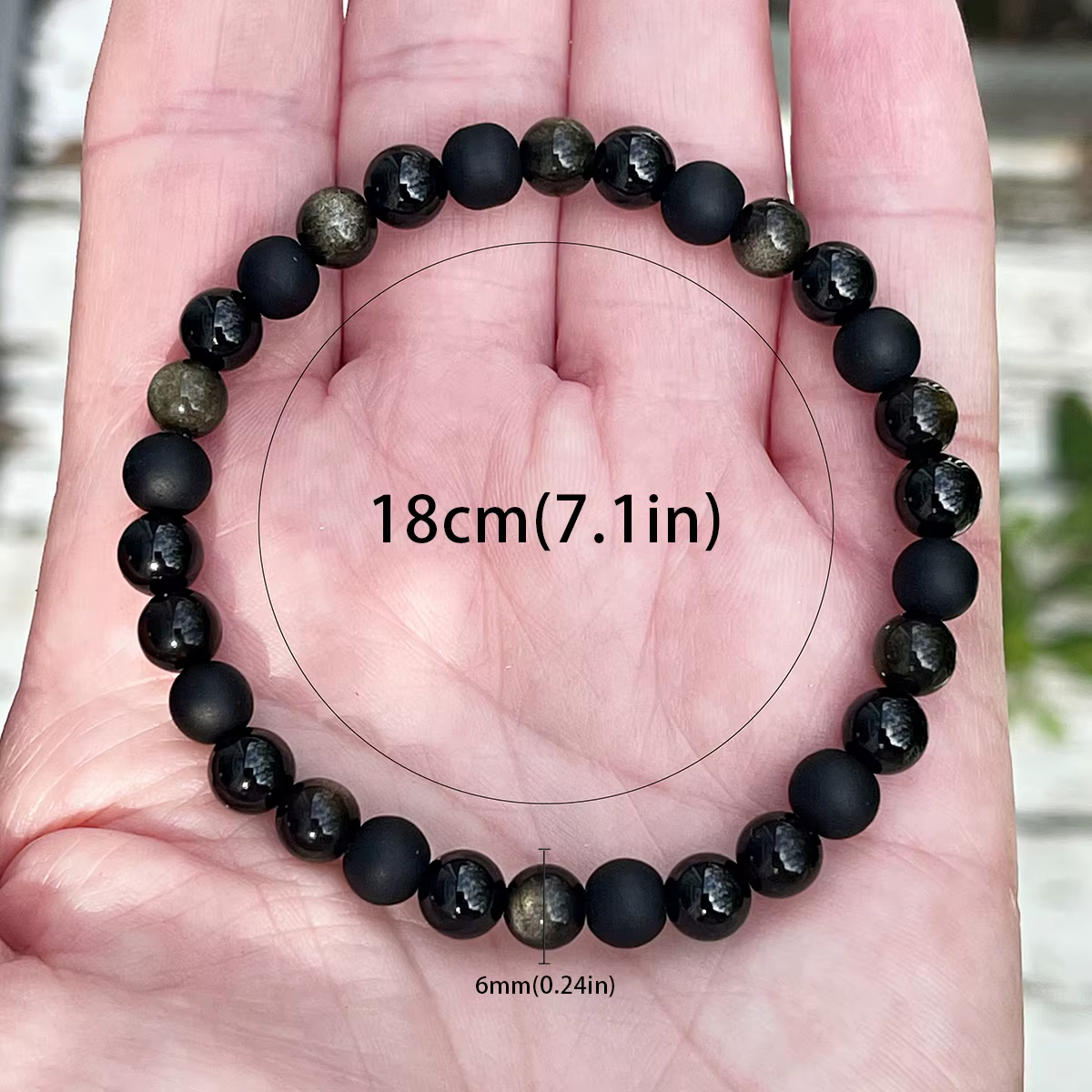 Bracelet triple protection, bracelet en pierre naturelle noire, bracelet en obsidienne dorée, bracelet perlé réglable, 1 pièce