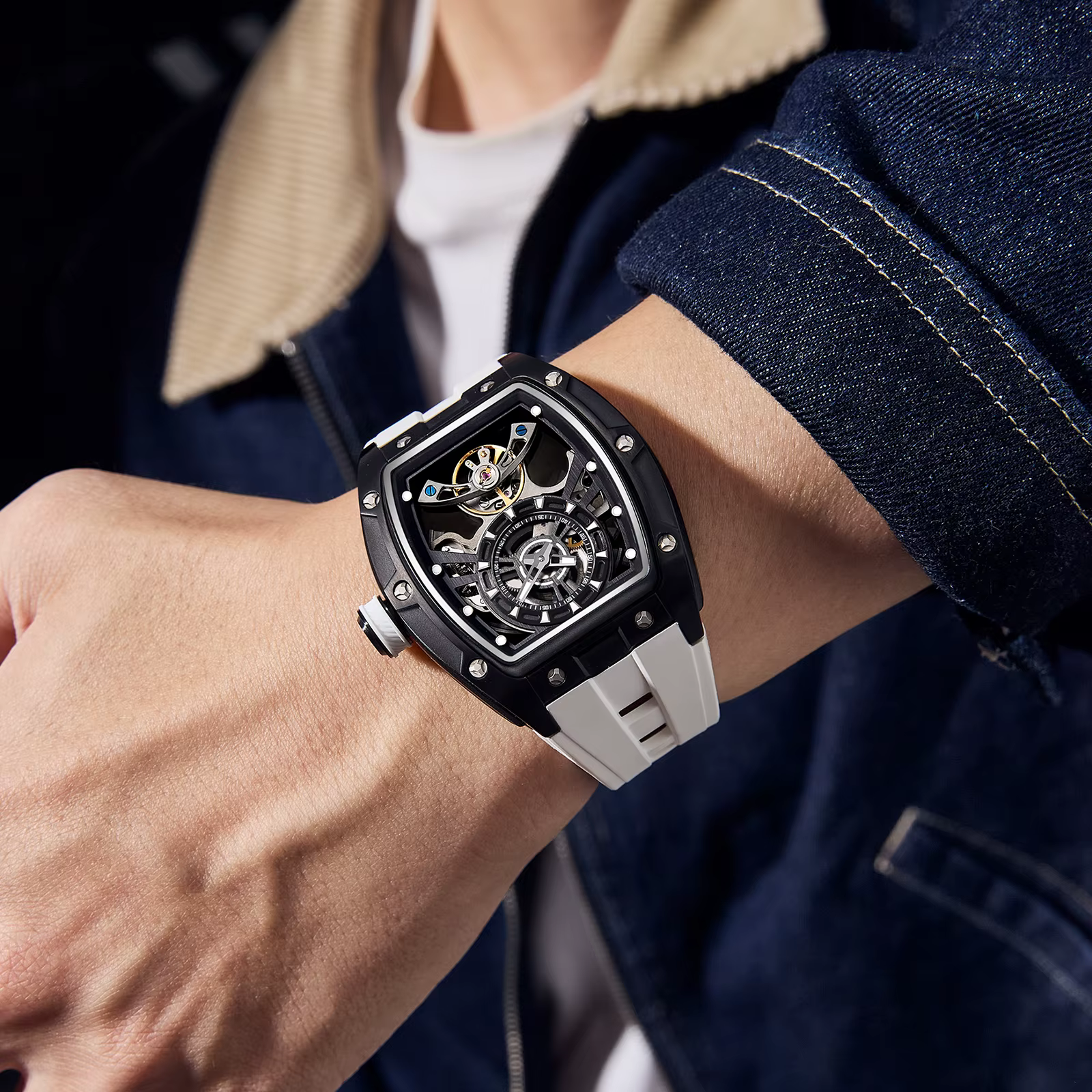 CHANCE – montre mécanique automatique pour hommes, boîtier en acier inoxydable, bracelet en silicone, mode, étanche, lumineuse