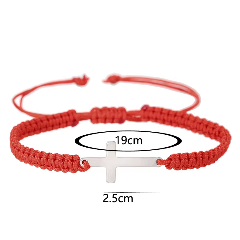Bracelets de Couple en corde tressée, croix Simple, noir et blanc, couleur argent, réglable, bijoux chrétiens