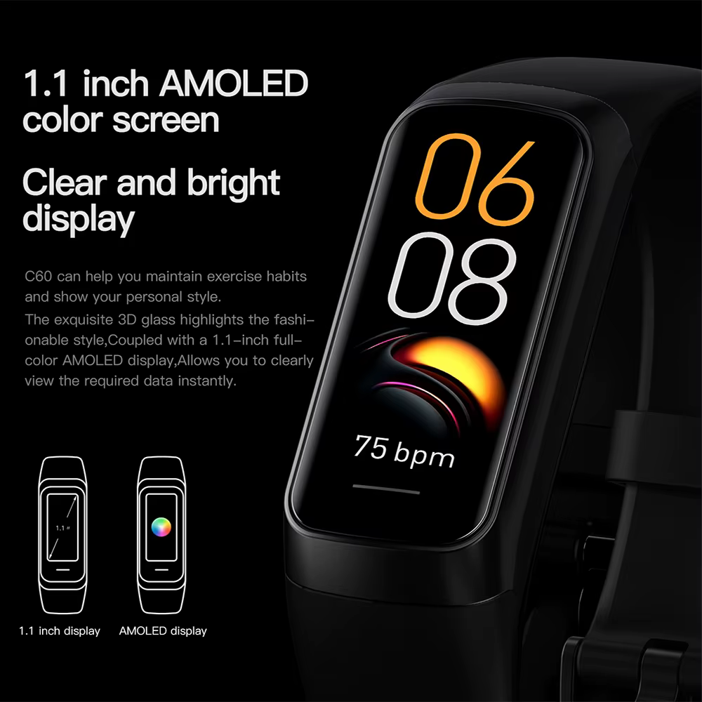Montre connectée AMOLED avec moniteur de température corporelle