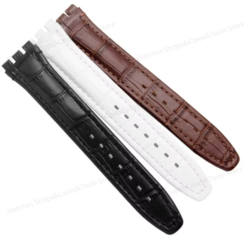 Bracelet de montre en cuir véritable pour Swatch