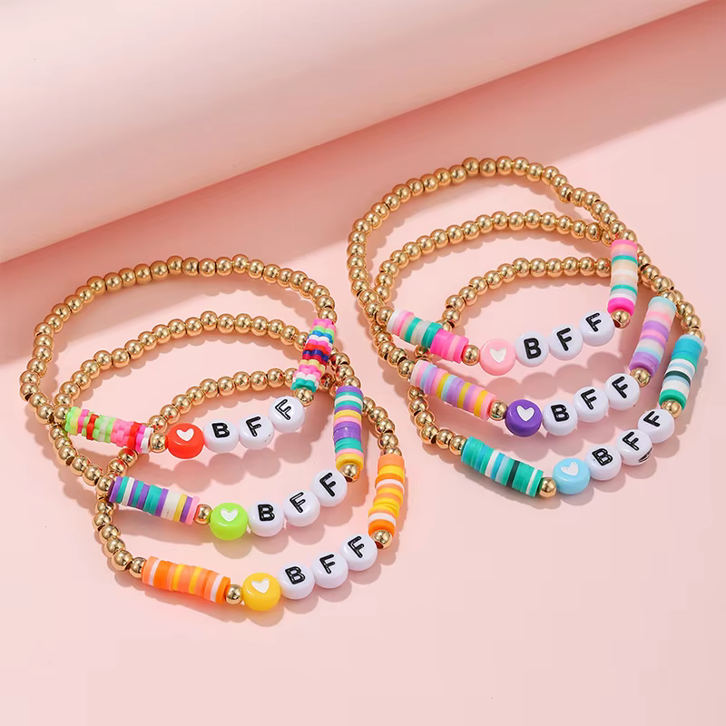 6 pièces/ensemble fait à la main BFF lettre coeur perles Bracelet extensible pour filles femmes amitié fête anniversaire bijoux cadeau