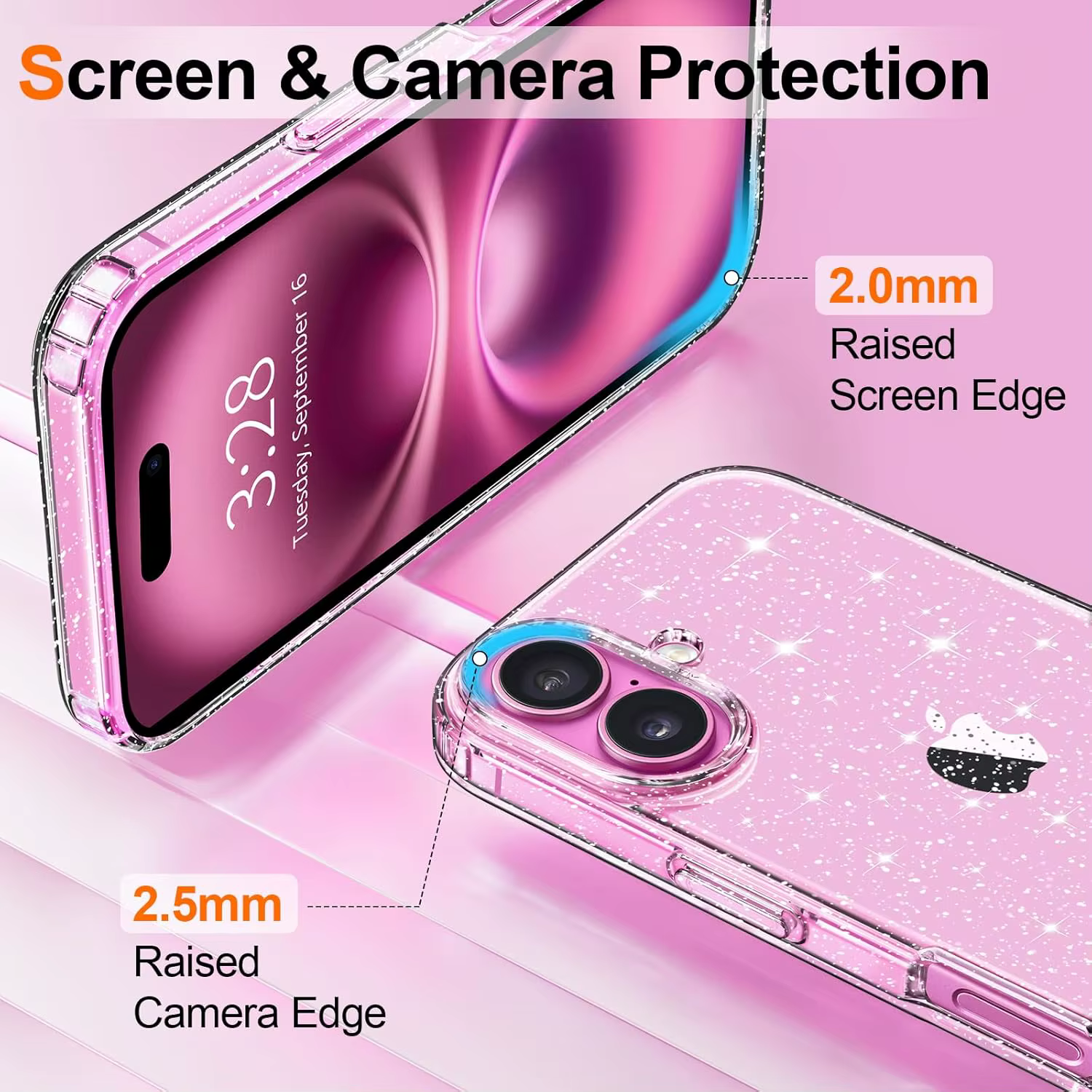 Coque transparente à paillettes pour iPhone 17 Air 16 E Pro Max 16e 15 Plus 14 13 Mini 12 11 SE 2022 2020, accessoires de couverture de téléphone pour femmes et filles