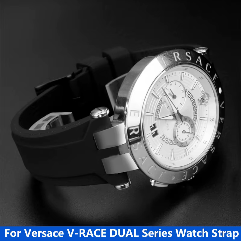 Bracelet de montre en caoutchouc pour Versace V-RACE double série concave convexe silicone